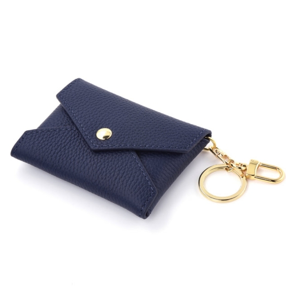 DUYP TOGO LEATHER MINI ENVELOPE BAG CHARM/ CARD HOLDER /MINI WALLET NAVY BLUE - Picture 2 of 5